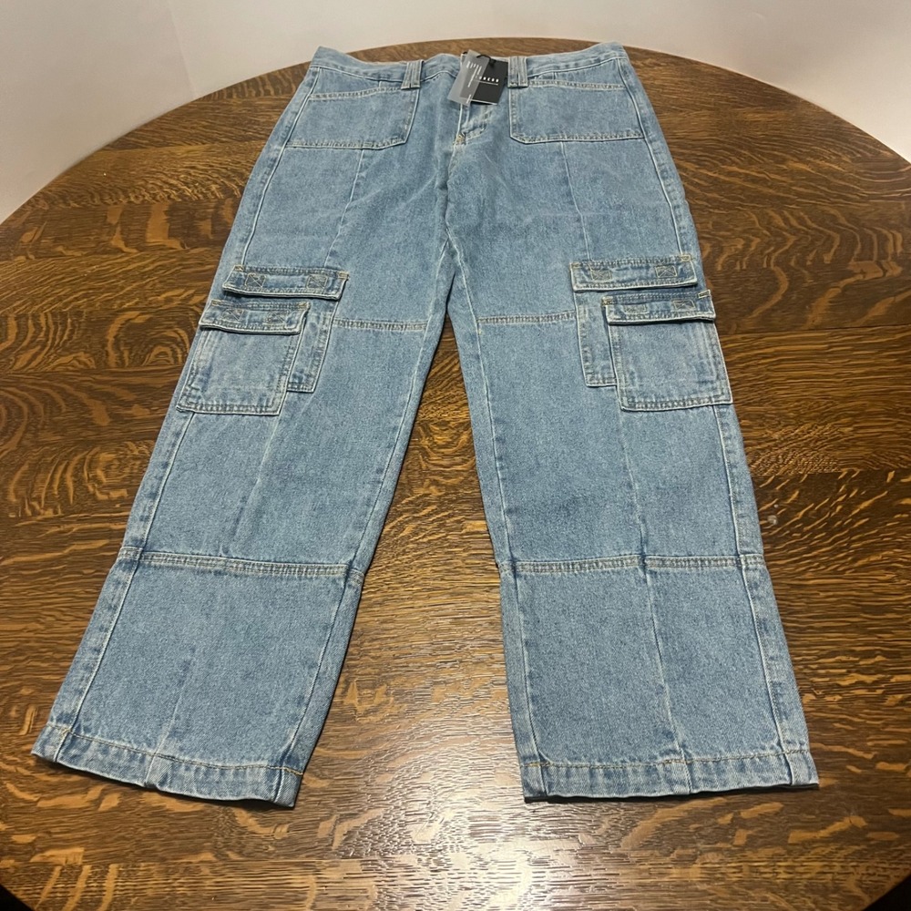 Lioness Stacey Jeans Women XXL Size 12 Blue Cargo Denim Straight Leg NWT